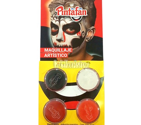 MAQUILLAJE ARTISTICO PINTAFAN HALLOWEEN 2 ROJO NARANJA BLANCO NEGRO SET X 4 8GR 05-05 3 BLISTERS